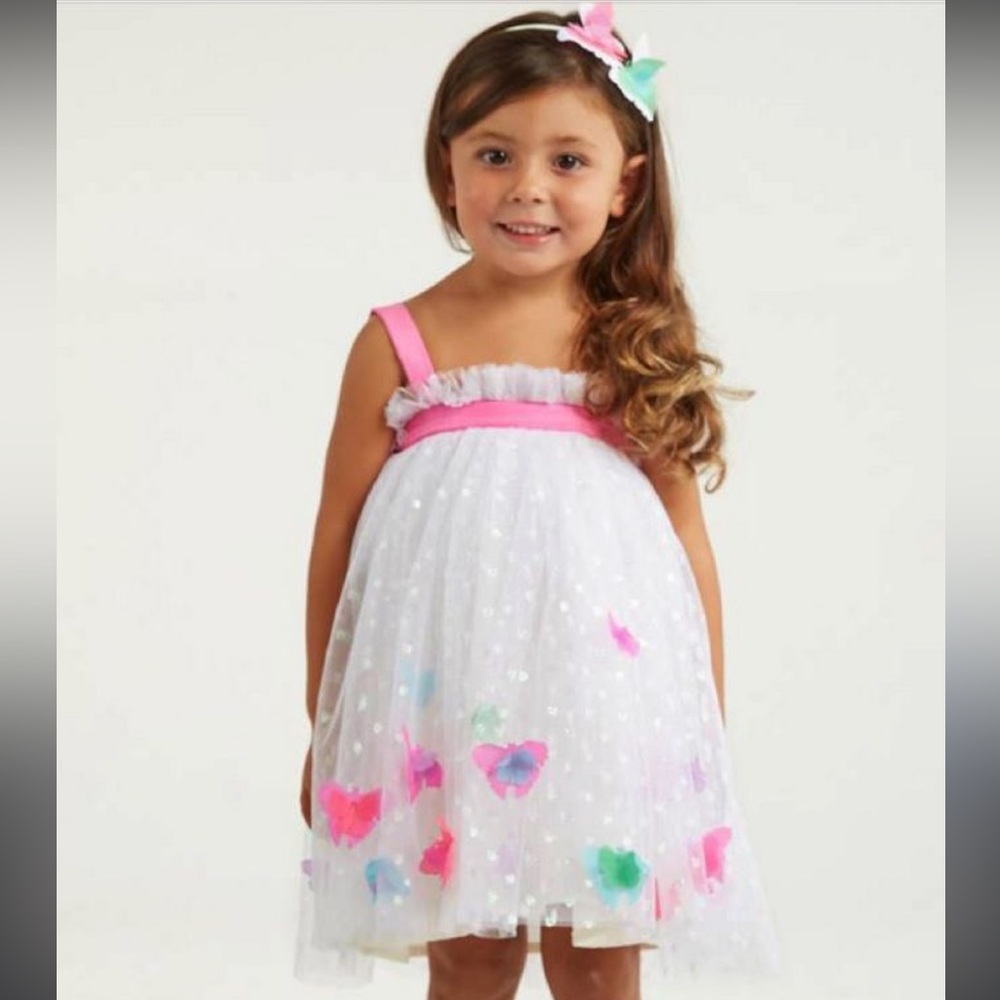 Halabaloo White Tulle Polka Dot Party Dress with Butterflies Pink Size 5